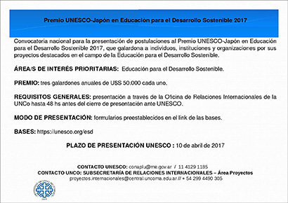 PREMIO UNESCO-JAPÓN EN EDUCACIÓN PARA EL DESARROLLO SOSTENIBLE 2017